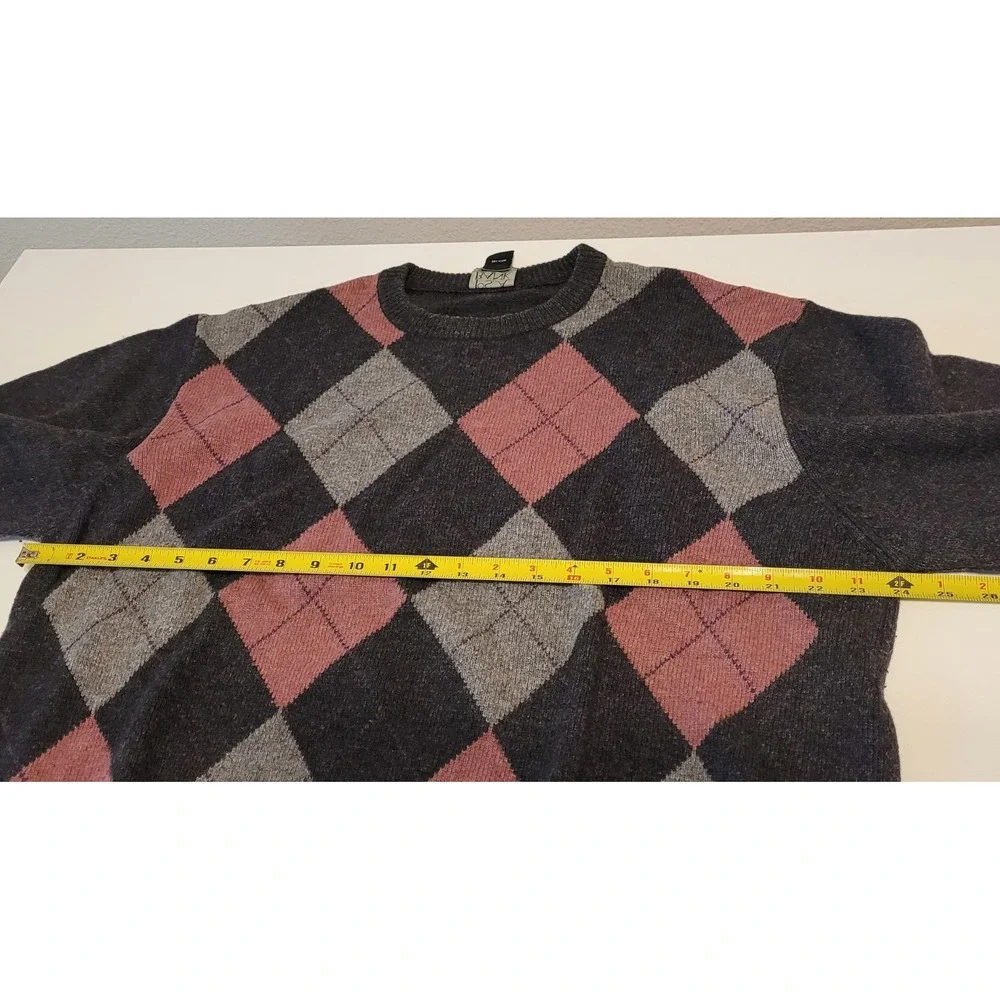 Vintage Jos A Bank Lambswool Argyle Sweater Mens Large Charcoal Pink Pullover